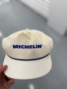 Vintage 80s Michelin Tires White Cotton Canvas Mesh Snapback Trucker Hat